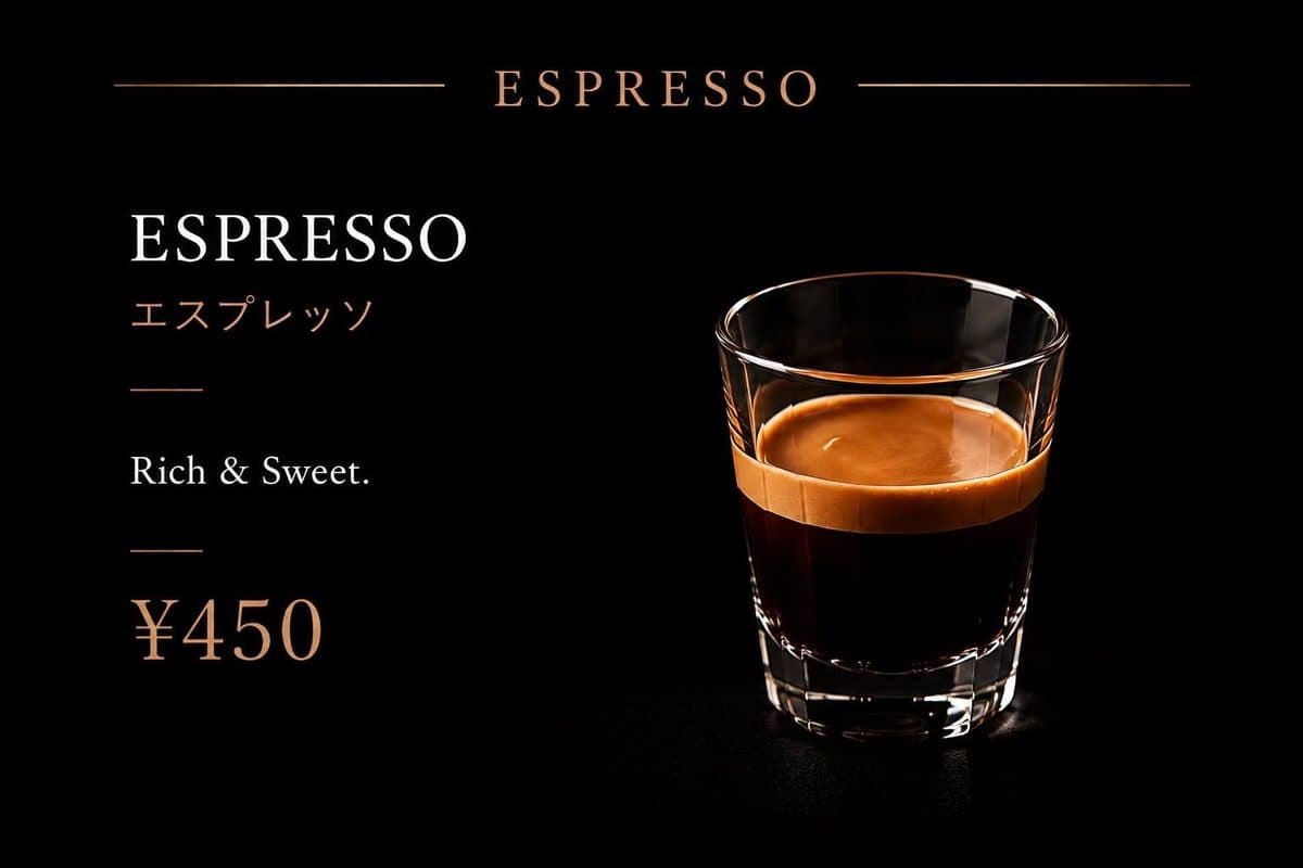 Espresso エスプレッソ ¥450。Rich & Sweet.