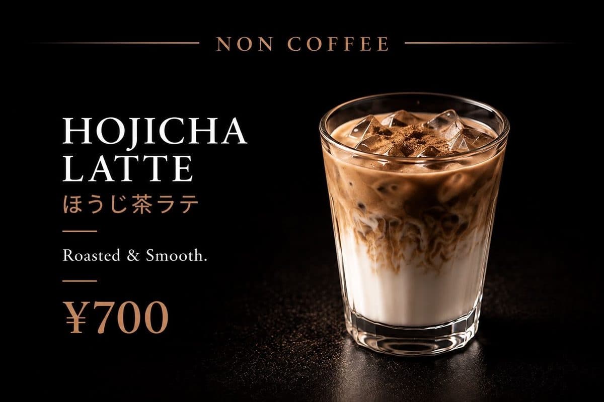 Hojicha Latte ほうじ茶ラテ ¥700。Roasted & Smooth.