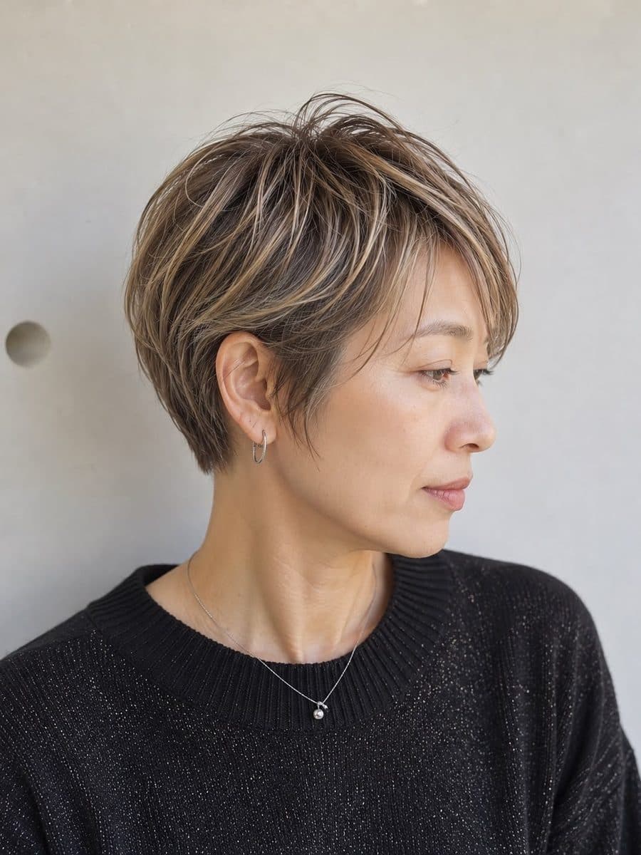 ハイライトを入れたショートヘア