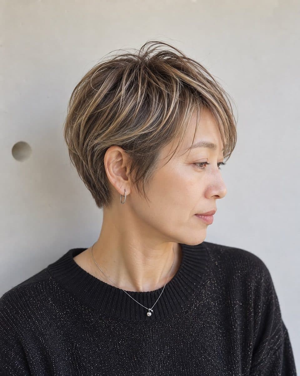 ハイライトを入れたショートヘア