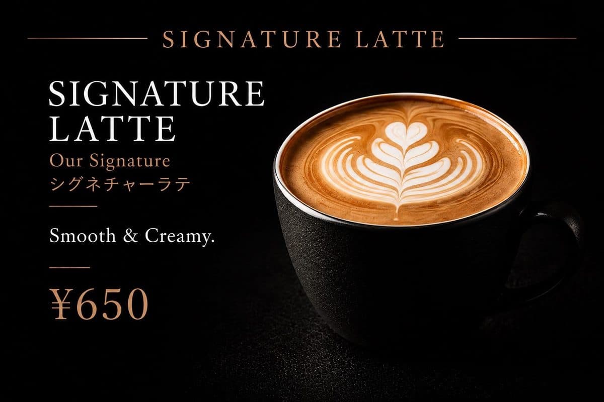 Signature Latte シグネチャーラテ ¥650。Smooth & Creamy.